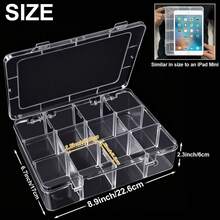 Clear Plastic Storage Organizer Box With 12 Adjustable Removable Dividers For Jewelry Beads Earrings Crafts Small Parts Fishing Hooks And Diy Accessories - 12 Girds Fully Removable - View 2