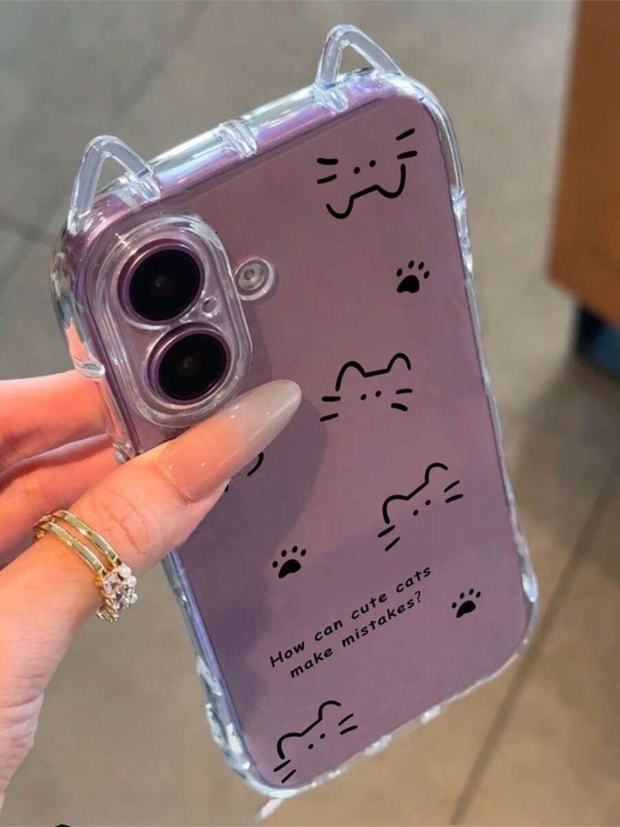 单行猫爪标语英文透明手机壳，猫耳设计，气囊防摔，细孔TPU材质，1.5mm软壳，适用于17/17Pro/17AIR/17PROMAX/通用/16/16Pro/16PLUS/16Promax/15Promax/11/12/13/14/15Plus/15Pro/14Pro/13Pro - 彩色 - 查看 1