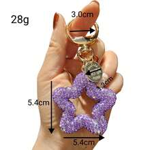 Women's New Fashionable Cute Shiny Pentagram Keychain, Ceramic Rhinestone Star Keyring, Bag/Car Key Decor, Holiday Gift - Multicolor - View 5