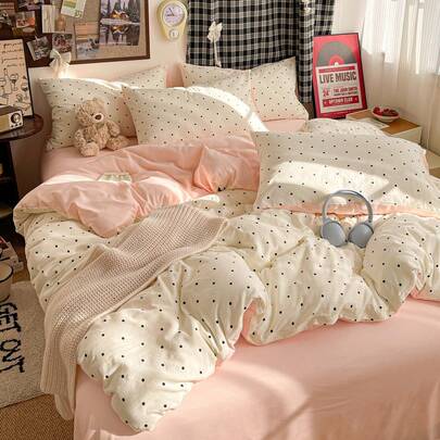 2/3pcs Botanical Plaid, Polka Dot, Crinkle Gauze Duvet Cover Set, 1 Duvet Cover & 2 Pillow Shams, No Filling, Soft & Breathable Fabric, Suitable For Double, Queen, King Bed, Machine Washable, All Season