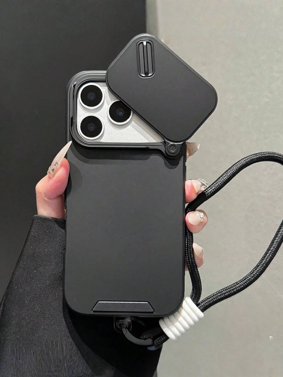 1个防摔滑盖手机壳 + 短挂绳，适用于 17 Pro Max、17 Pro、16、13、15、14、11、12 Pro Max Plus、17，防震防摔磨砂保护套 - 黑色 - 查看 1