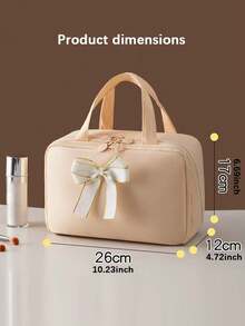 1pc New Multifunctional Large Capacity Waterproof Compartment Travel Makeup Bag With Bow Decor - Multicolor - View 2