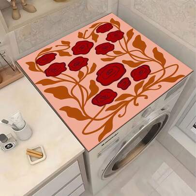 1 tấm thảm chống trượt cho phòng giặt, thích hợp cho máy giặt/máy sấy - Thảm giặt họa tiết quả mâm xôi đỏ, tấm phủ trang trí cho mặt trên máy giặt và máy sấy, trang trí phòng giặt.