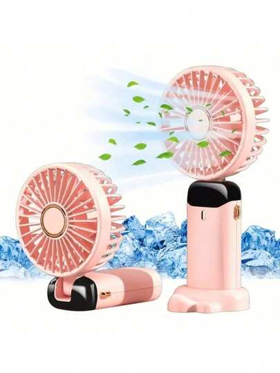 1pc New Handheld Mini Fan, USB Portable Digital Quiet Desktop Fan, Suitable For Student Dorm, Outdoor, With Foldable Handle, LED Display, 3-In-1 Portable Mini Fan, Can Be Handheld/Neck Hanging/Desktop Use, 90 Degree Folding, With Base Stand, 5 Speeds Adjustable, Student Outdoor Neck Fan, Applicable For Office, Bedroom, Camping, Travel Or Portable Travel Desk Fan, Holiday Gift