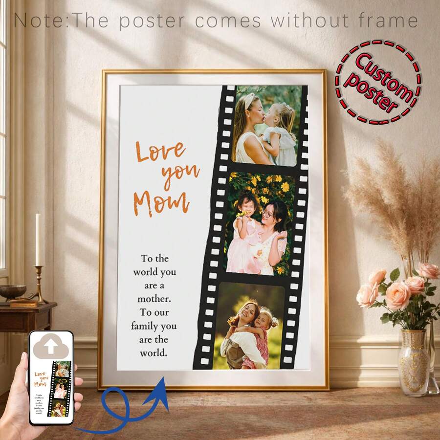 1pc Customizable Mother's Day Template, Printable Mom Photo Collage Wall Art, Mother's Birthday Gift, Mother's Day Gift, Customizable Item With Frame, Vibrant And Eye-Catching, Suitable For Home, Office Or School