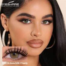 EYESHARE 1 cặp/2 chiếc kính áp tròng màu nâu nhạt, mềm mại, dành cho mắt xám, trang điểm mắt, làm đẹp đồng tử, chất lượng cao, kính áp tròng màu xanh lá cây, tự nhiên và thoải mái, thích hợp đeo hàng ngày hoặc hẹn hò, sử dụng hàng năm, 14.2mm - Vàng Xám - Xem 3