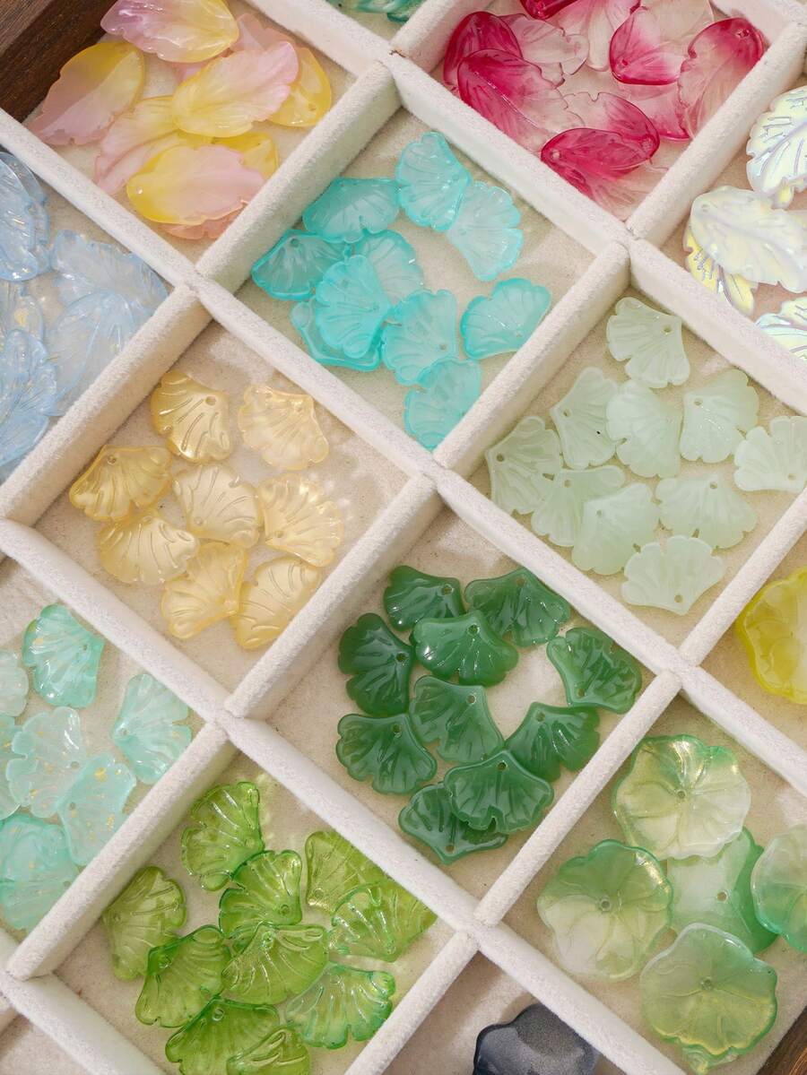 30/100颗玻璃银杏叶珠，发夹DIY及珠宝制作材料，人造银杏叶，釉面银杏叶，秋季装饰，感恩节装饰，DIY工艺材料