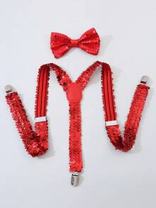 1set Sequin Suspender Bow Tie Set, Unisex Elastic Suspender Bow Tie Set - Multicolor - View 8
