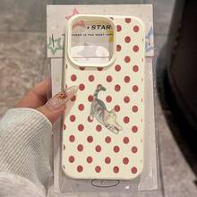 1pc TPU Material Red Polka Dot American Shorthair Tabby Cat Pattern Phone Case Compatible With Iphone 17 Pro Max/17/16 Pro Max/15/13/12/11, S20 FE/A15/S24/A55, Note 11/Note 12/Note 13 Pro, Full Coverage Anti-Drop Soft Protective Phone Case - White - View 1