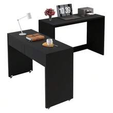 Desk/Shelf + Chest Of Drawers - Compact 2-In-1 Desk, Extendable, Made Entirely Of 1.8 Cm Thick Wood, Equipped With Casters, Flexibly Combinable, Folding Desk - A - View 6