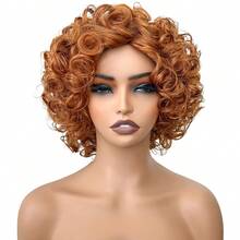 8 Inch Synthetic African Curly Short Bob Wig For Women With Bangs, Elastic Fluffy Curly, High Temperature Fiber Material, Rose Net Cap, 150% Density, Suitable For Daily And Party Use - Multicolor - View 13