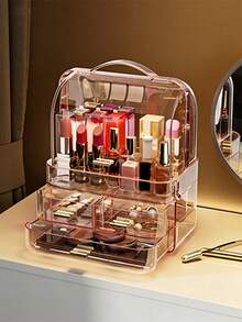 Large Capacity Multi-Drawer Transparent Makeup Organizer Box With Lid, Dust-Proof Storage For Lipstick, Makeup Brushes, Skincare, Jewelry, Foldable & Stackable, Suitable For Vanity, Bathroom, Closet, Bedroom, Dorm, Gift For Women, Girls, Valentine's Day, Easter - Multicolor - View 12