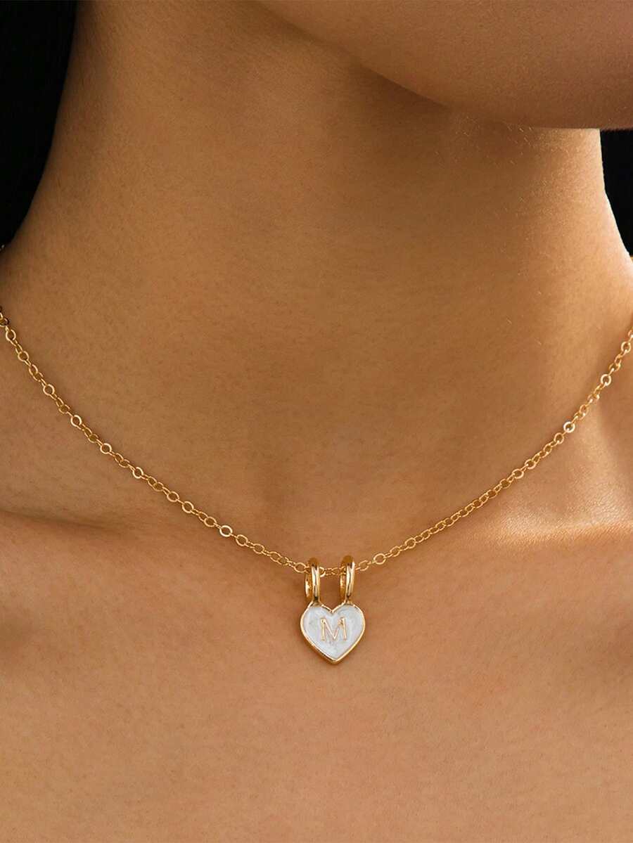 1 buah Kalung Liontin Hati Bentuk Tetesan Minyak Putih Buatan Tangan dengan Desain Minimalis Kasual untuk Wanita - Yellow Gold - View 1