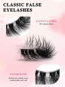 ENCHUW 5对猫眼假睫毛，蓬松凌乱自然长款透明带假睫毛，尾部带飞扬，拉长眼部，仿貂毛假睫毛，化妆用。 - 黑色 - 查看 3