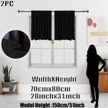 2pcs Black Out Curtain Panels, Rod Pocket Top, Lightweight, Black Lining, Polyester Material, Suitable For All Seasons, Washable, Applicable For Kitchen, Bedroom, Cafe, Office, Darkening Room, Summer Shading - Black - View 16