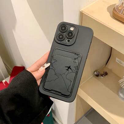 Fashionable Airplane Route Map UV Painted Card Holder Shockproof Phone Case, Suitable For IPhone 17, 16, 15, 14, 13 And S26, S25, S24