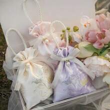 Peony Shaped Premium Wedding Dessert Box, Candy Gift Bag With Pearls And Satin Ribbon, Luxury Floral Bag - Multicolor - View 10