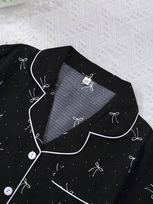 Bộ đồ ngủ 3 món cho nữ, kiểu áo choàng nhăn bồng bềnh, có nơ và họa tiết hoa. - Hồng - Xem 3