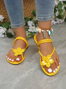 Women's Flat Sandals Floral Slip-On Slippers, New Summer Fashion Casual Slides Suitable For Dates, Shopping, Parties, Beach Vacations, Home - Yellow - View 9