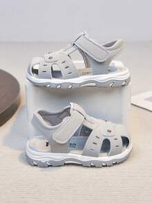 Boys' Summer Closed-Toe Sandals, Hook And Loop Closure Soft Sole Non-Slip Beach Shoes, Protective Toe Easy On/Off Casual Sandals, Versatile Children Shoes - Light Grey - View 13