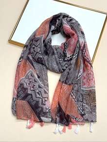 1 chiếc khăn quàng cổ nữ đơn giản in họa tiết, khăn quàng cổ thời trang, khăn choàng chống nắng đi biển mới, khăn choàng chất liệu giả vải lanh dành cho nữ. - Nhiều màu - Xem 8