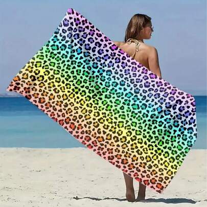 1pc Colorful Leopard Print Beach Towel, Suitable For Beach, Swimming Pool, Bathroom, Camping, Yoga, Multipurpose