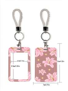 1pc ABS Pink Lily Flower Card Holder, High-Quality Student/ID Card Protector With Woven Lanyard, Lightweight & Portable For Commuting, Office, Daily Use - Rectangle - View 5