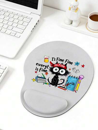 Ergonomic Wrist Support Mouse Pad With "I'm Fine Everything Is Fine" Black Cat Cartoon Design,Ergonomic Eva Wrist Support Cushion,Non-Slip Memory Foam Mouse Pad,Comfortable Non-Slip Base, Comfortable Mouse Pad With A Smooth Wrist Support,Comfortable Skin-Friendly Desk Rest,Desktop Protector,Suitable For Gaming, Office,Computers, Laptops,Home Use,Graduation Season Souvenir,Perfect Gift For Valentine's Day, Mother's Day,Back To School,Spring