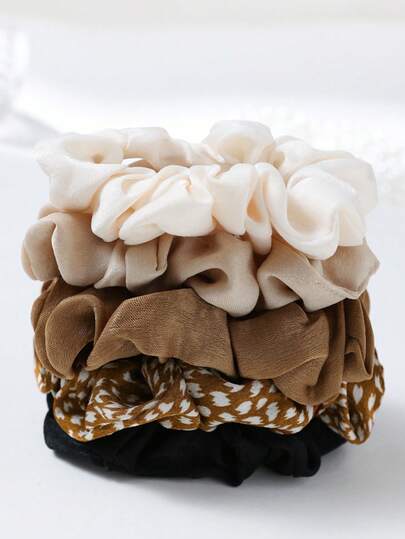 5个装多功能缎面小鹿纯色肤色发圈，日常佩戴不伤发发饰