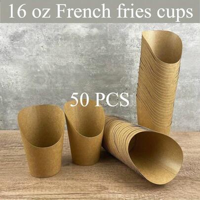 50 Pieces, Disposable Paper Cups, French Fry Holders, Suitable For Serving French Fries, With A Capacity Of 16 Oz (473 Ml) Each. Perfect For Presenting Delicious Snacks At Various Events Such As Parties, Weddings, Birthdays, Wedding Showers, Picnics, Anniversaries And All Festive Occasions. DIY Baking Tools, Multifunctional Disposable Paper Cups.