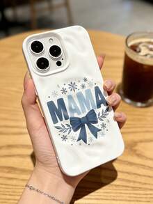 1pc Gentle Winter MAMA Bow Ripple Pleated Phone Case, Suitable For IPhone 17 Pro Max/17 Pro/16 Pro Max/16 Pro/16/15 Pro Max/15 Pro/15/14 Pro Max/14/13 Pro Max/13 Pro/13/12 Pro Max/12 Pro/12/11, Dustproof Waterproof Shockproof Soft Case - White - View 2