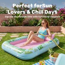 70"X46" Inflatable Tanning Pool Float Hammock Lounger, Blow Up Suntan Tub Bed Raft, Water Lounge Floatie & Ice Bath Tub Beach OLNK - Cyan Pink - View 7