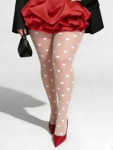 Women's White Heart Pattern Leggings - Woven Heart Design, Elastic, Elegant Style Suitable For Weddings, Dates And Daily Wear - White - View 6