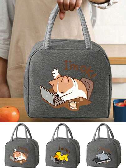 Insulated Lunch Bag With Cute Corgi "I'm OK!" Cartoon Design, Reusable Thermal Lunch Tote For Work School, Leakproof Lunch Box For Adults Kids,Large Capacity, Student Meal Insulated Refrigerated Bag, Portable Travel Picnic Bag, Office School Lunch Bag Insulated Lunch Box, Work Lunch Box, Work Office Holiday Lunch Box, And Multi-Functional Camping School Lunch Box For Both Men And Women,Christmas Gifts, Valentine's Day Gifts, Easter Gifts