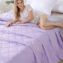 1条夏季凉毯，轻薄凉毯，适合怕热人士，大尺寸透气丝滑柔软面料，具有凉感功能，旅行毯，床毯 - 淡紫色 - 查看 5