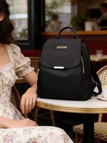 Solid Color Nylon Women Minimalist Versatile Fashion Classic Backpack, Suitable For School, Travel, - Black - View 7
