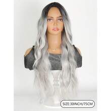 Chic Ombre Black To Gray Long Wavy Wig For Women - Heat Resistant Synthetic Hair With Natural Look - Multicolor - View 4