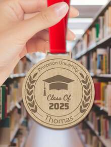 1pc Custom Text Graduation Wooden Medal – Personalized 3-Style Grad Keepsake With Custom Name & University Year | Red Ribbon Grad Medal | Ideal High School/College Graduation Gift | Graduation Ceremony Keepsake & Home Decor,Graduation Season Gifts - Multicolor - View 10