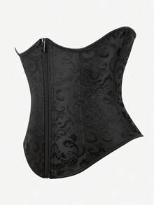 Corset dưới ngực có họa tiết Jacquard, đai nịt eo có khóa kéo, dây buộc phía sau, áo liền quần định hình eo - màu đen - Xem 4