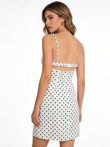 Vestido de fiesta sin mangas con tirantes finos y estampado de lunares para mujer, minivestido ajustado de encaje y patchwork, ideal para vacaciones y cócteles. - Blanco - Ver 3