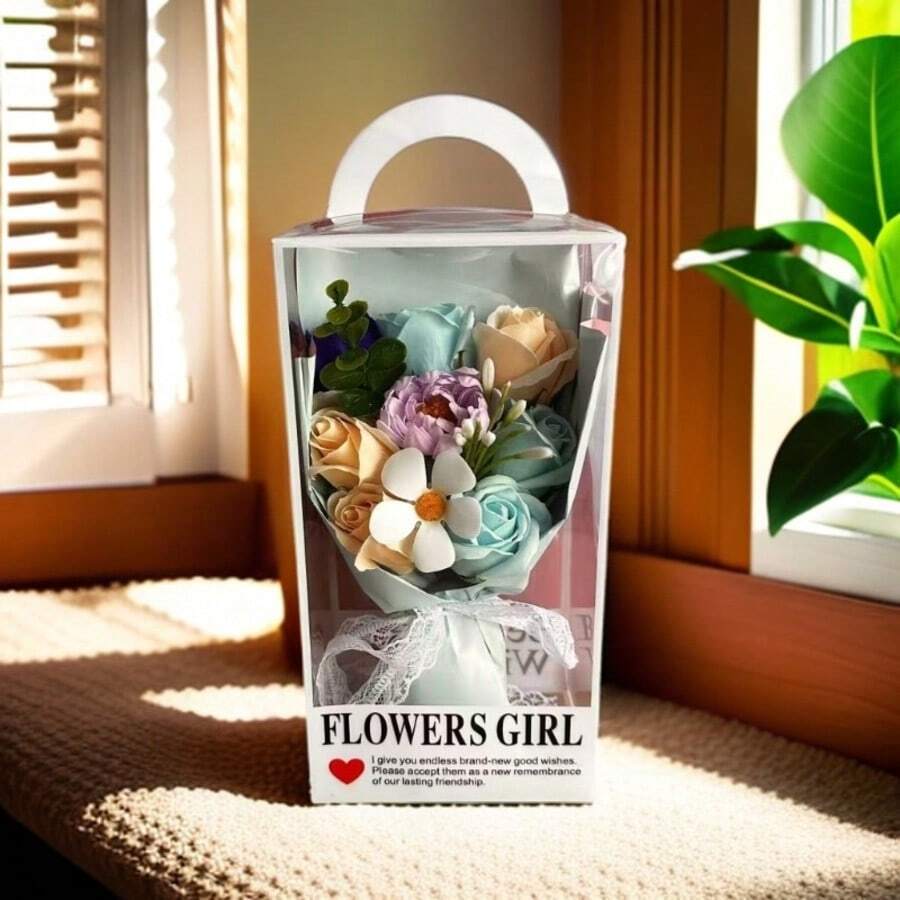 母の日 プレゼント 薔薇 ソープフラワー ブーケ ギフトボックス 卒業記念 バレンタイン お母さん 贈り物 - 青 - チェックする 1