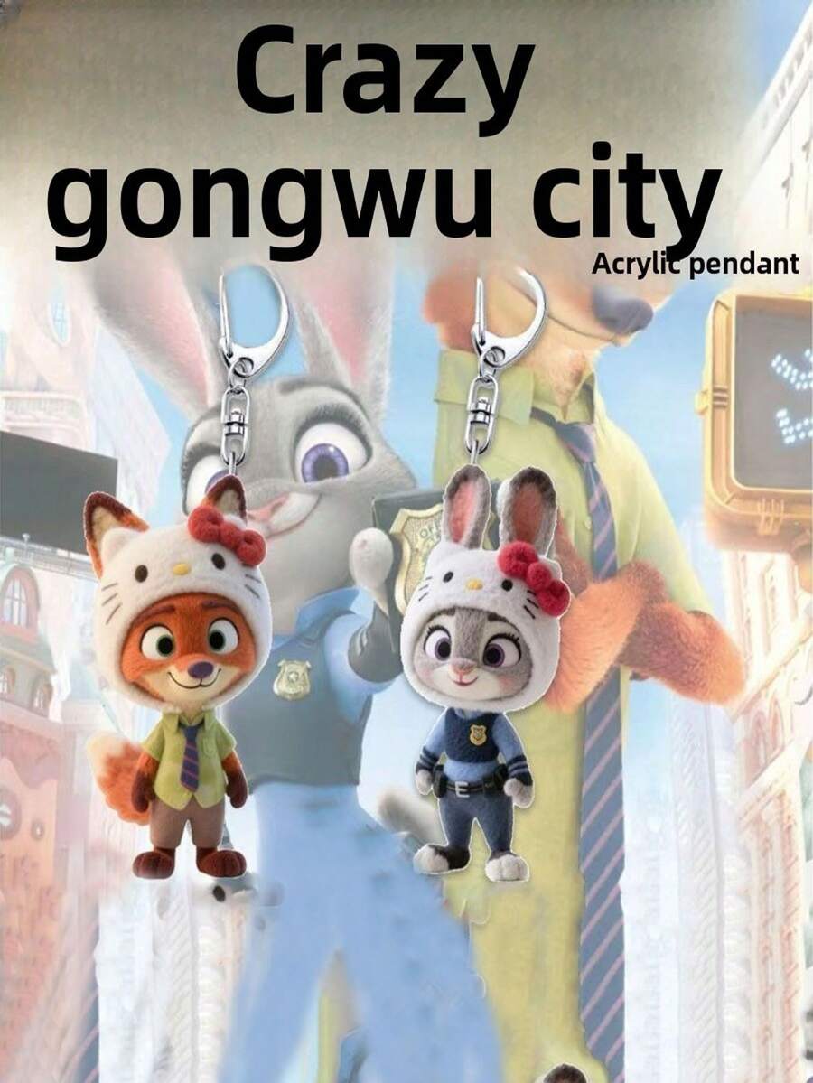 Disney 《疯狂动物城2》汽车装饰钥匙扣，尼克和朱迪钥匙圈，可作包包挂饰，粉丝礼物，卡通钥匙扣，适合儿童和成人，节日礼物 - A - 查看 1