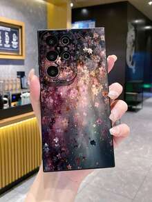 1 pieza Funda de teléfono a prueba de golpes con diseño de flor de cerezo rosa compatible con Apple/Galaxy - Negro - Ver 6