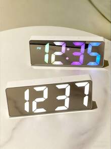 1pc LED Mirror Desk Clock, Digital Alarm Clock With Snooze Function, Time Display, Desk Electronic Clock, Snooze Function, Night Light, Desk USB Clock, Home Decor, Smart Clock, Bedroom/Office Desk Clock, Home Decor, Room Decor, Digital Clock, Bedroom Decor, Dorm Decor, Back To School Decor, School Surprise, Study Supplies - 均碼 - 查看 2