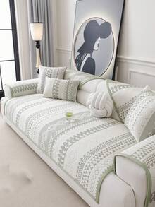 1pc 4-Season Breathable Ice Silk Sofa Cushion Cover, Modern Minimalist Anti-Slip Washable Sofa Slipcover, Soft & Durable Furniture Protector, Suitable For Bedroom, Office, Living Room, L-Shaped Sofa & 1-4 Seater Sofa - 綠色 - 查看 4
