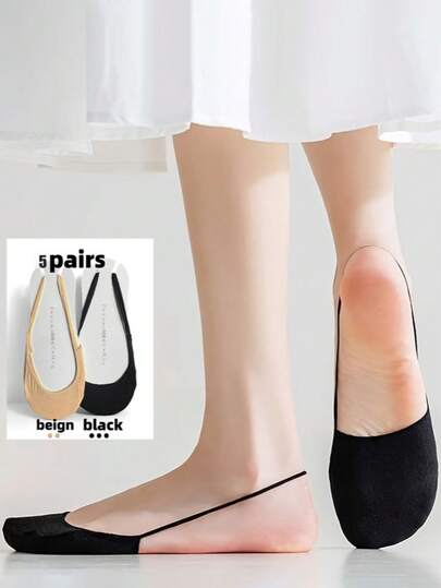 5双装女士隐形高跟鞋袜，夏季浅口细带乐福鞋袜，高跟鞋专用隐形袜，半掌袜，细带露跟乐福鞋袜