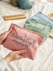 1pc Bride Wedding Emergency Makeup Bag - Personalized Polyester Cosmetic Bag, Lightweight Zipper Organizer, Machine Washable, Fade-Resistant, Foldable - Fashionable White Toiletry Pouch Make Up Bag Toiletry Bag Makeup Pouch Wash Bag Makeup Storage Durable Mothers Day Gift Holiday Essentials Mother Gifts - Multicolor - View 2