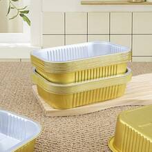 10pcs Gold Rectangular Aluminum Foil Baking Trays, Thick & Durable, Suitable For High-End Party, Wedding, Baking, Takeout Packaging, Oven-, With Or Without Lids - Gold - View 5