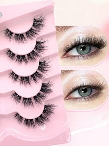 ENCHUW 5对猫眼假睫毛，蓬松凌乱自然长款透明带假睫毛，尾部带飞扬，拉长眼部，仿貂毛假睫毛，化妆用。 - 黑色 - 查看 4