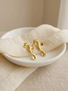 OBOVAY 2pcs/Set Stainless Steel Gold Fashion Earrings, Seahorse, Starfish, Seaweed Ocean Theme Elegant Earrings, Perfect For Daily Wear, Holidays And Parties, Thoughtful Gift For Mother's Day, Easter Or Beach Vacation - Gold - View 8